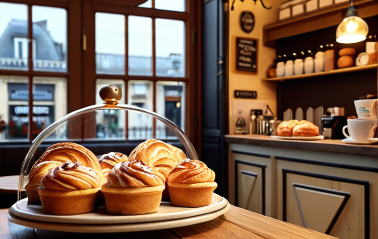 **"Cozy local coffee shop 'Morning in Paris' in a small town, focus on personalized email marketing with pastries, warm lighting, inviting atmosphere."**