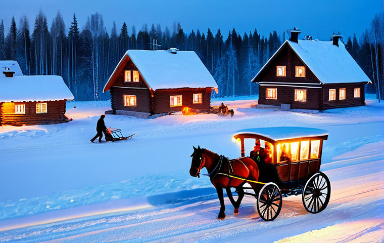 Cozy Winter Scene in Russia**
"A picturesque view of a snow-covered Russian village at twilight, featuring traditional wooden houses with warm lights glowing in the windows, a horse-drawn sleigh making its way down a snowy path, children building a snowman in the foreground, appropriate attire for winter, safe for work, perfect anatomy, correct proportions, natural pose, professional photography, high quality, realistic style, family-friendly."
**