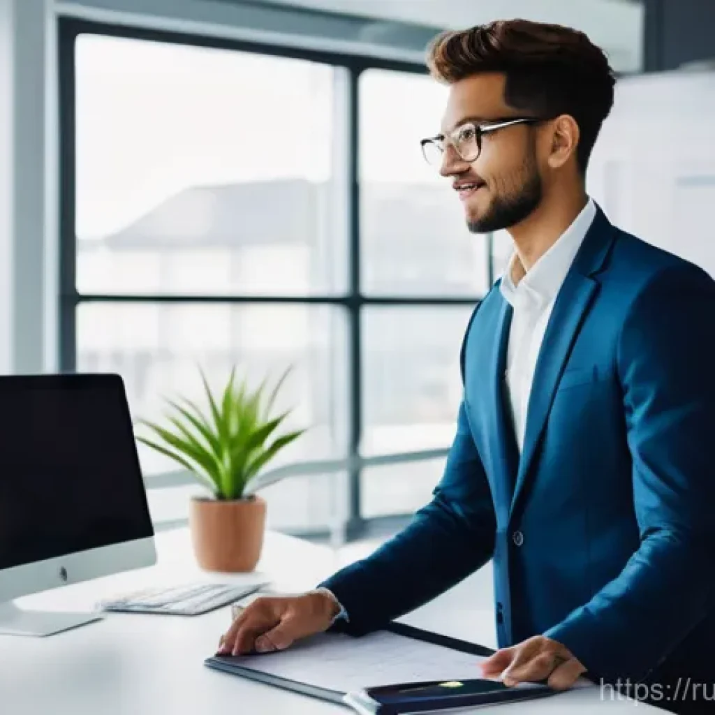 디지털 마케팅 전공자를 위한 진로 가이드 - **Subject:** A diverse, young adult, male or female, dressed in smart business casual attire, standi...