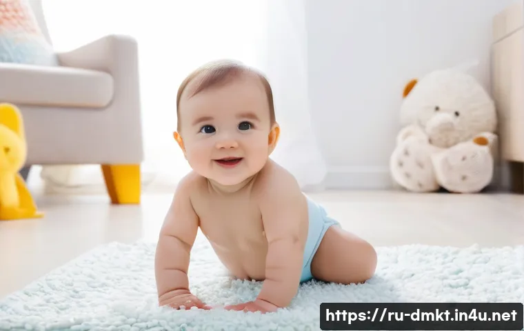 페이스북 광고 최적화 전략 - A cheerful and adorable baby, approximately 10-14 months old, sitting upright on a soft, fluffy whit...